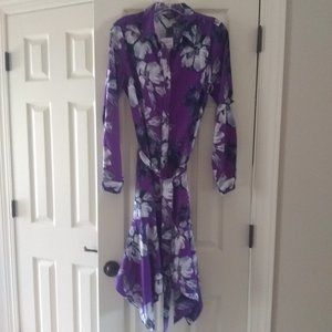 CHEZTU Women's Floral Print Tie Layered Hem Dress